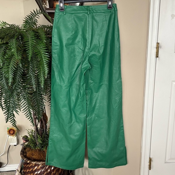 Princess Polly Ashlea Faux Leather Pants Green Mid Rise Light Flare Trousers - Picture 7 of 16